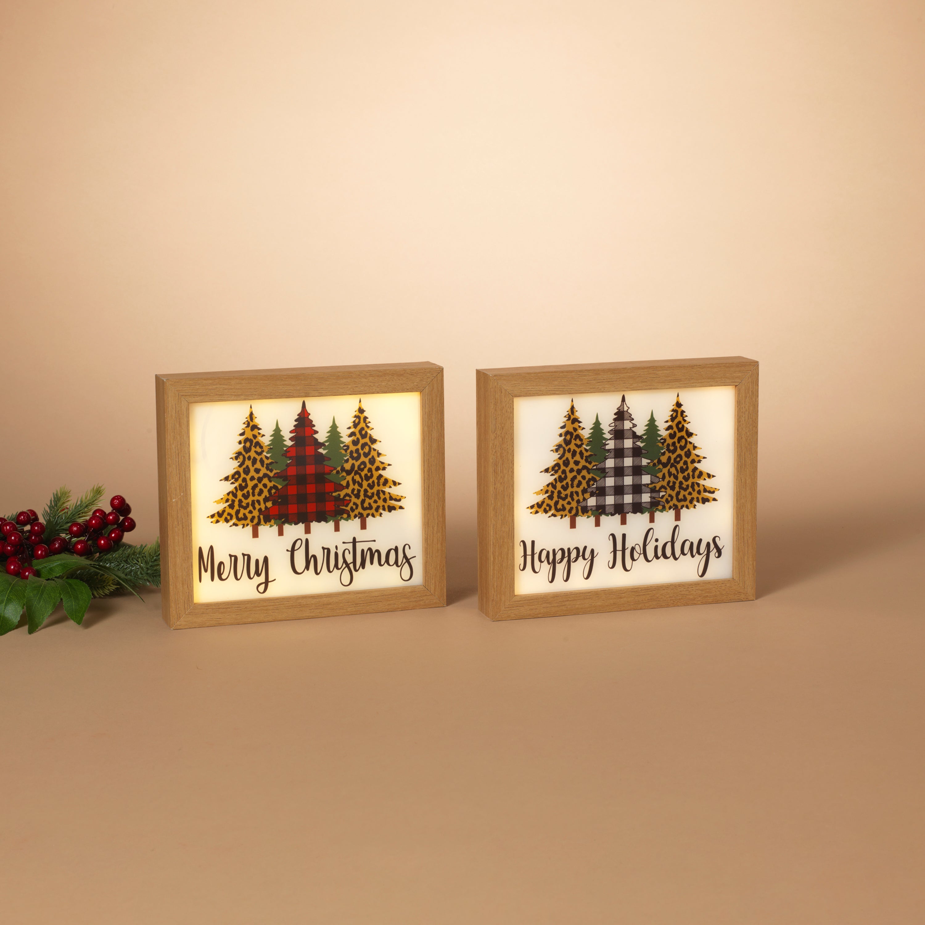 Whimsical 8.5 in L Battery Operated Lighted Wood Holiday Block with Timer, Set of 2